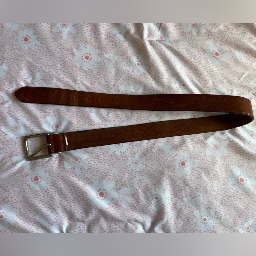 VTG GAP Cognac Brown Genuine Leather Belt Solid Brass Silver Buckle 34 Waist - Picture 4 of 11
